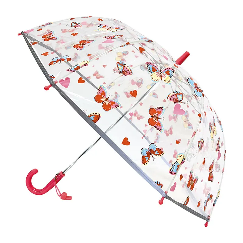 Parapluie cloche Papillon rose réfléchissant - Transparent-0