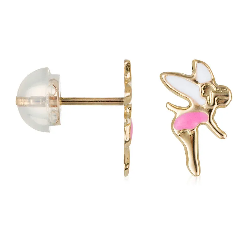 Puces d'oreilles enfant Fée clochette Rose - Or Jaune 375/1000-0