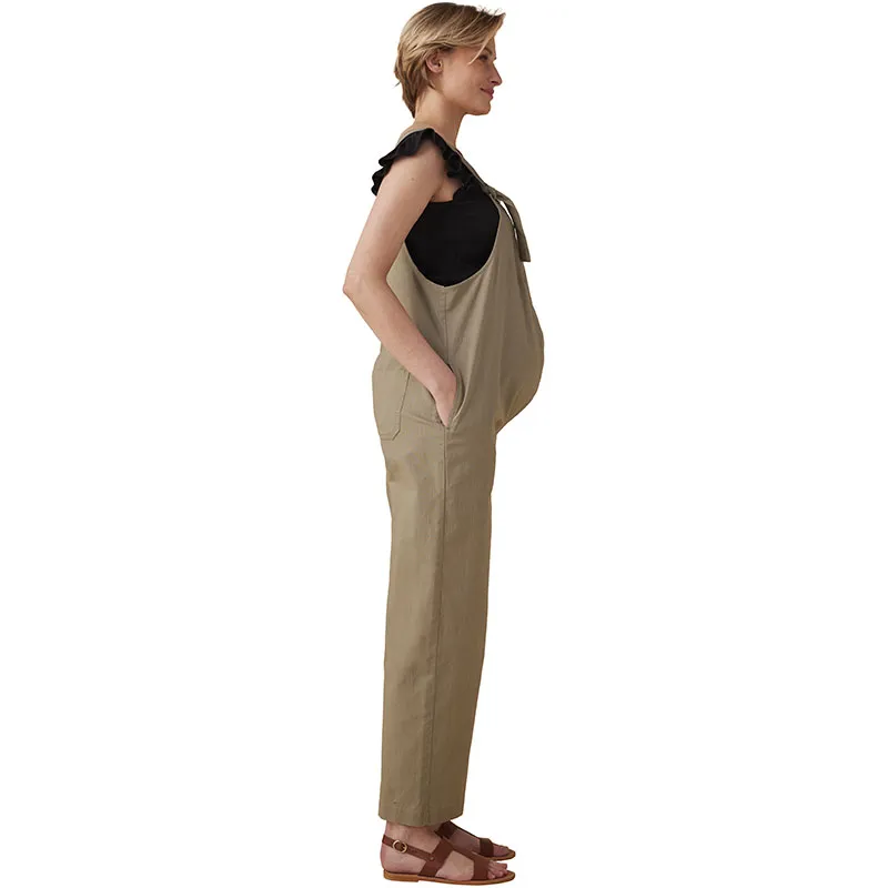 Salopette de grossesse effet lin - Kaki-6