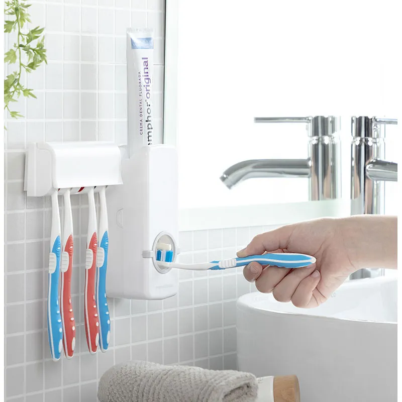 Distributeur dentifrice + Porte brosse à dents - 6x16x6,5cm-0