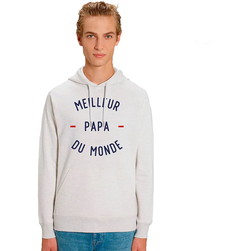 Hoodie Homme Meilleur papa du monde 2 mpt - Blanc Chiné-0