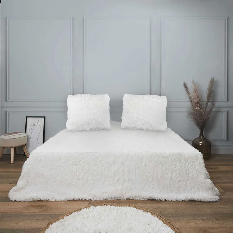 Parure 3pcs Fourrure Blanc - 220x240cm-0