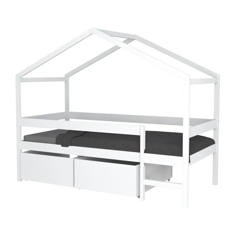 Lit cabane + Sommier + 2 tiroirs Mika Blanc-2