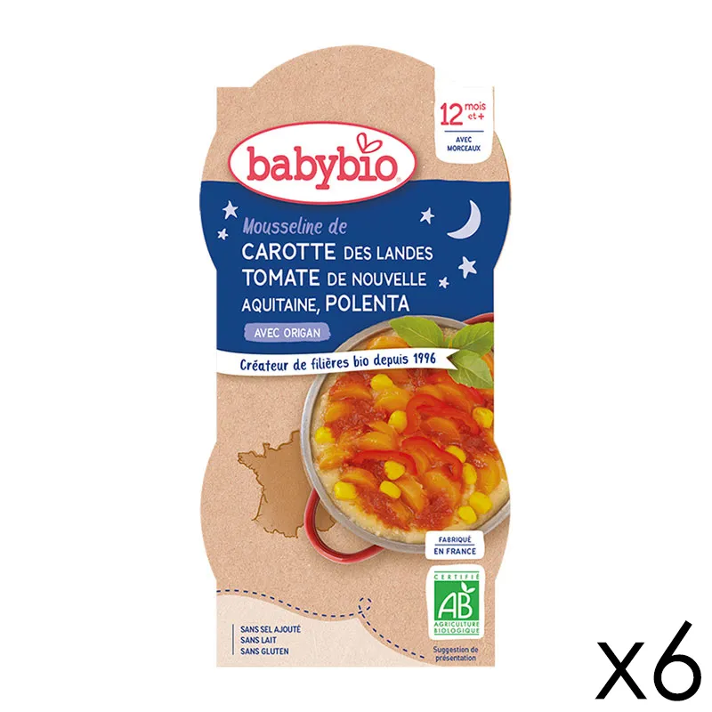 12x220g Bols Bonne Nuit Carotte Tomate & Polenta à l'Origan BIO - 12m+-0