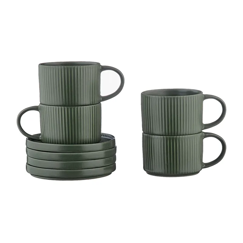 8 Tasses + soucoupes Scandi Olive - 15cl-2