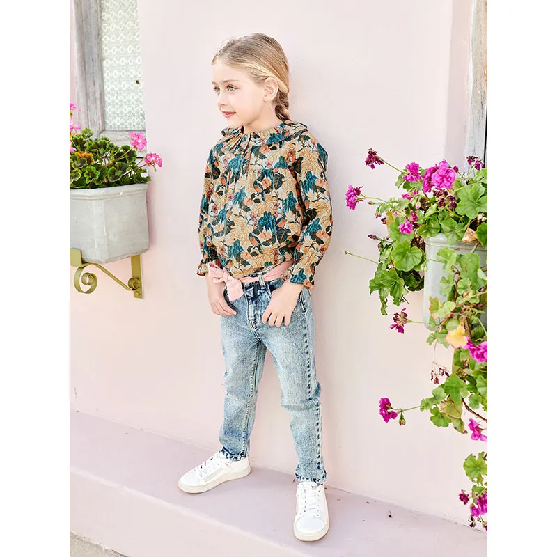 Blouse imprimée fleurs fille - Vert-6