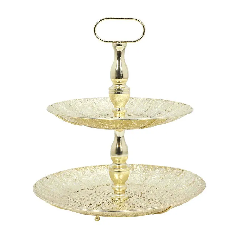 Plateau Décoratif Métal doré 2 étages - 43cm-0