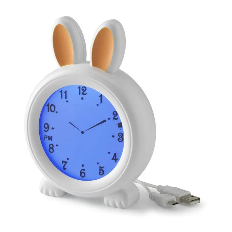Réveil Pédagogique et Veilleuse Lapin - Blanc-3