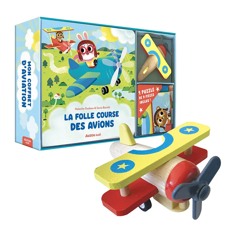 Mon coffret d'aviation Livre + Puzzle + Jouet en bois - 36m+-0