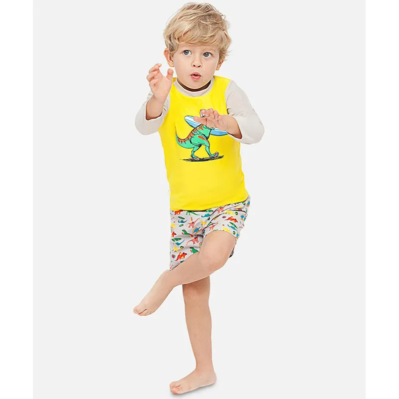 T-shirt ML Anti-UV Jaune Fluo - Dinosaure - ELLY LA FRIPOUILLE-2