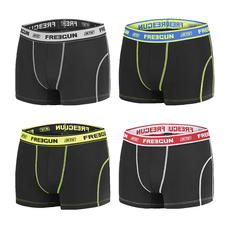 4 Boxers Homme Aktiv Sport - Noir/Jaune/Gris/Bleu/Rouge-1