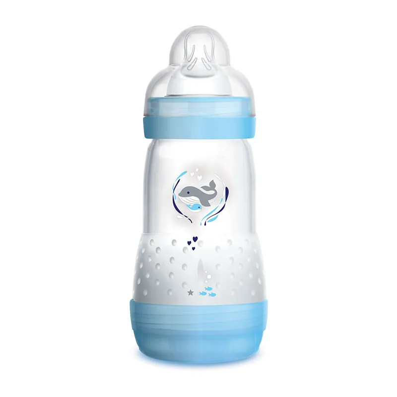 2 Biberons Easy Start anti-colique 260ml + Tétine 2 - Bleu/Gris - MAM-1