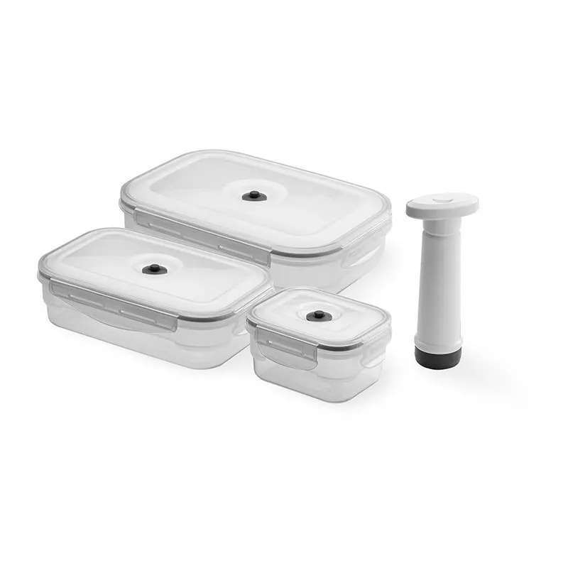 3 Boîtes alimentaires sous vide + pompe - 0,5/1,4/1,7L - COMPACTOR-0