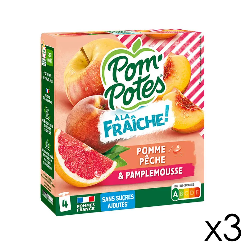12 Compotes Gourdes À La Fraiche Pomme Pêche Pamplemousse - 12x90g-0
