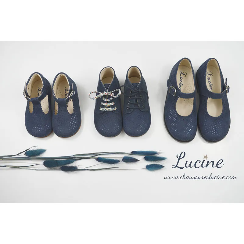 Chaussures Bottillons Salomés à boucle Inès - Cuir Marine pois irisés-2