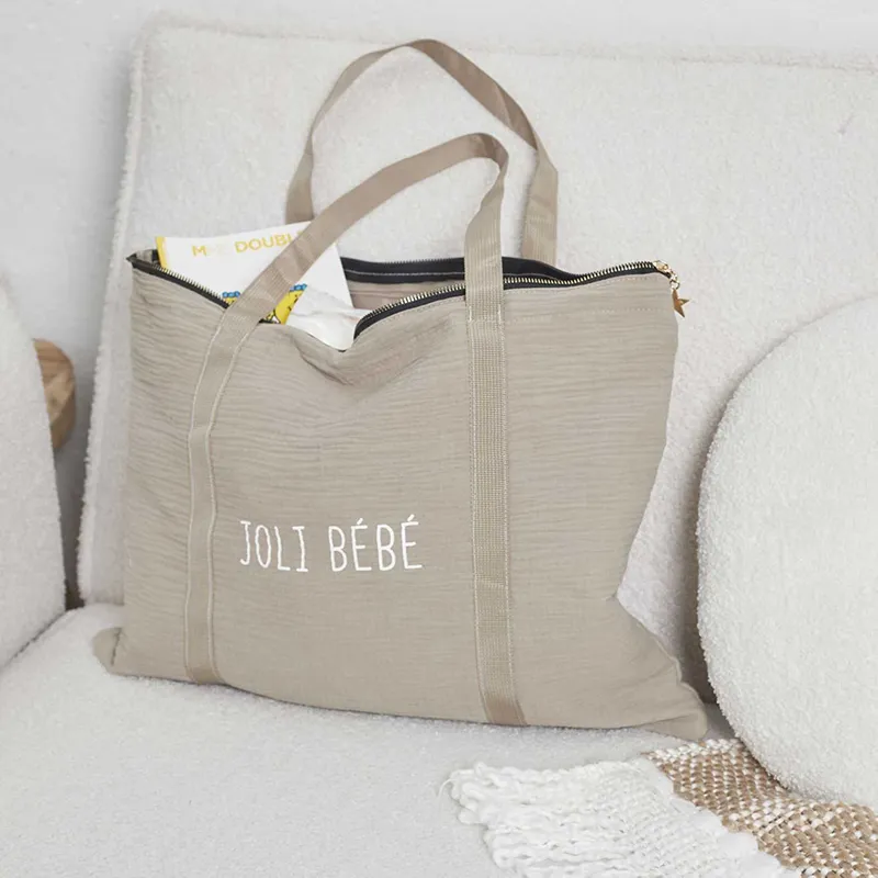 Tot bag zipper Jolie bébé Coton Beige - 50cm-2
