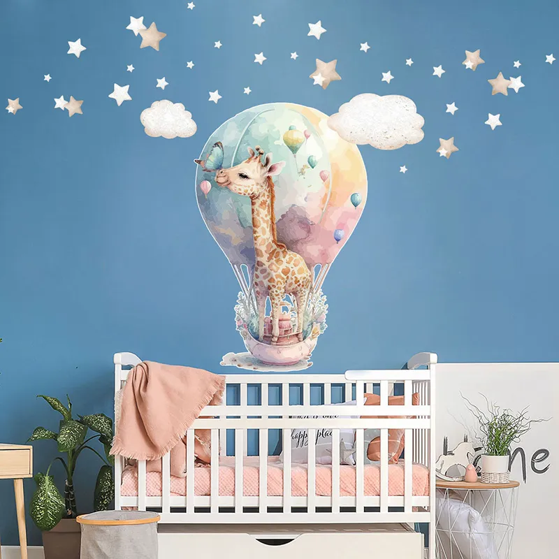 Stickers - Bébé girafe en montgolfière-1