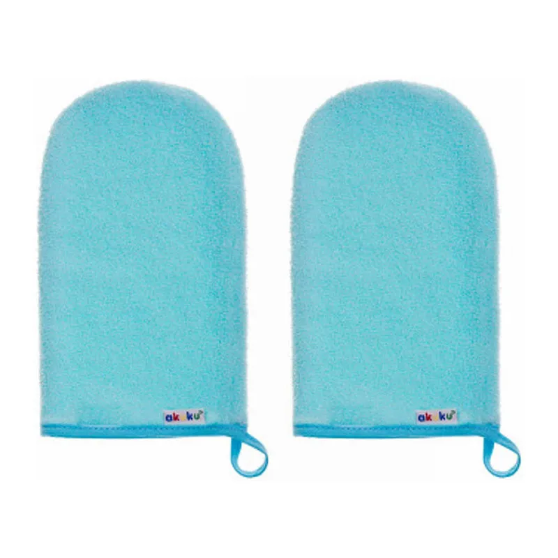 2 Gants de toilette Coton Turquoise - 18x9,5cm-0