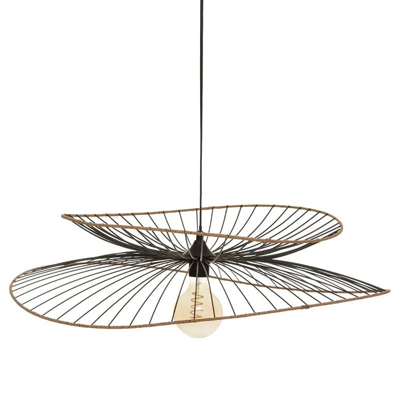 Suspension métal et rotin Alara Noir - 69,5x17,5cm-0
