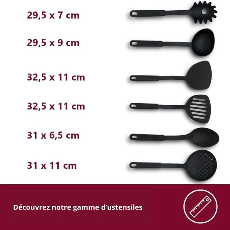 6 Ustensiles de cuisine anti-adhésifs - Noir-7