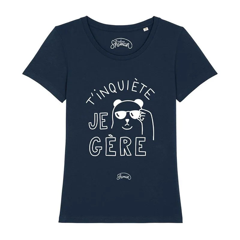 T-shirt Femme T'inquiète je gère BIO - Marine-0