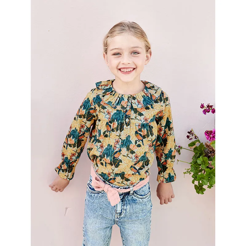Blouse imprimée fleurs fille - Vert-3