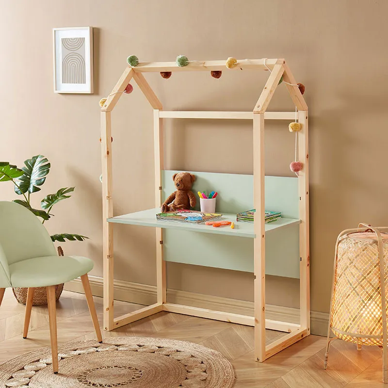 Bureau enfant cabane Tiny Bois/Vert - 100x50x147cm-0