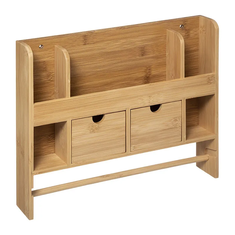 Étagère murale + tiroir Bambou - 38x6,5x32cm-0