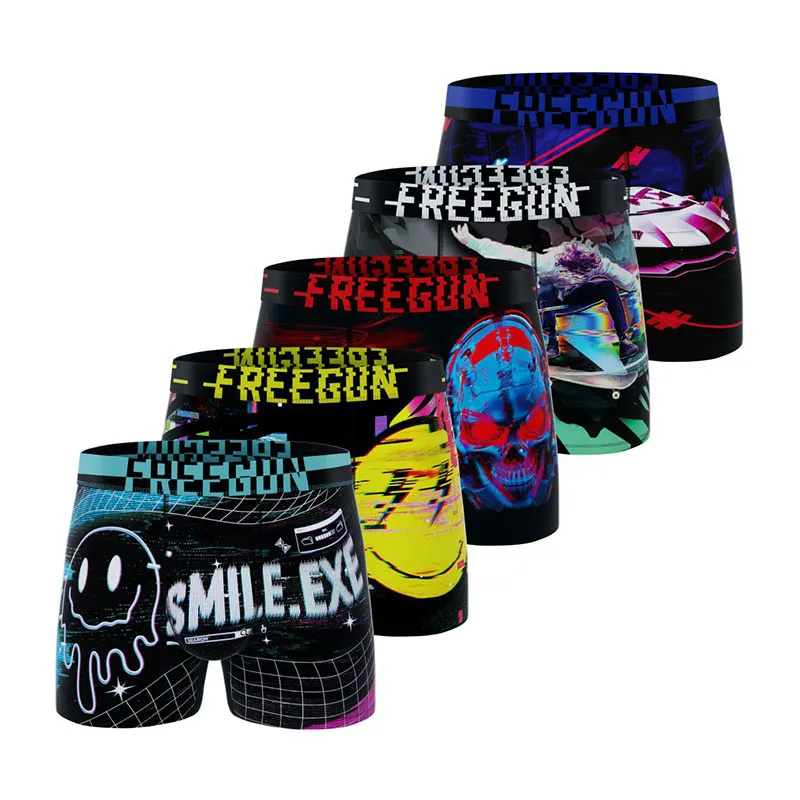 5 boxers homme Tech Glitchy - Noir/Jaune/Violet/Rouge-0