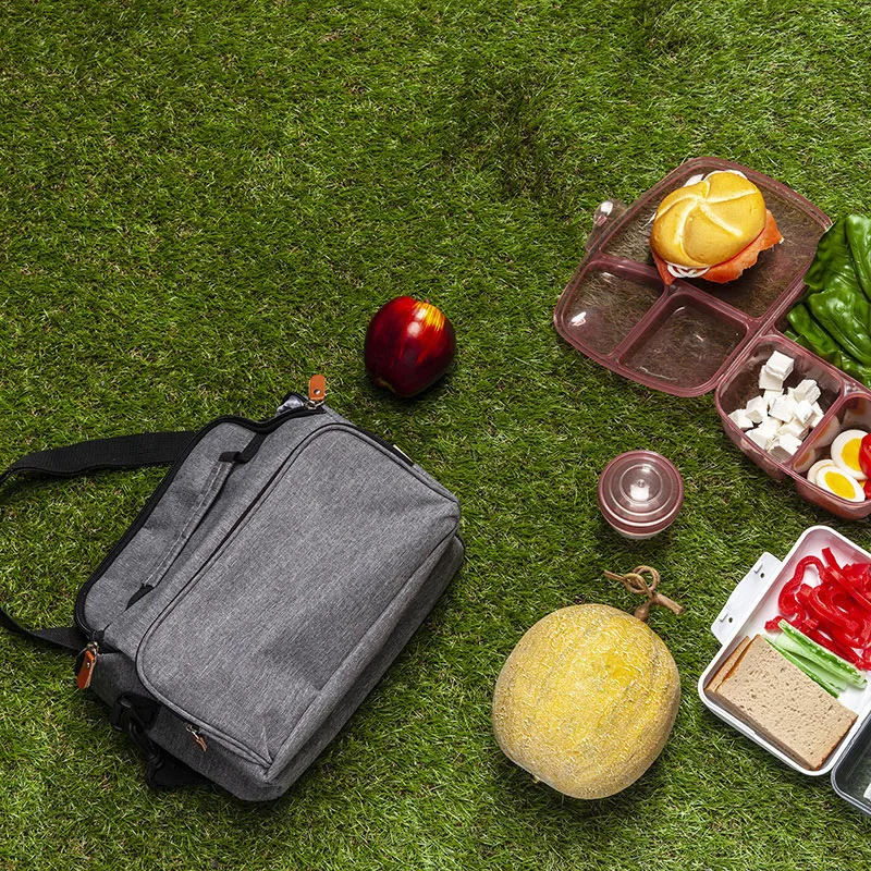 Lunch bag zippé Gris/Noir/Camel - 25,4x20,3x12,7cm-1