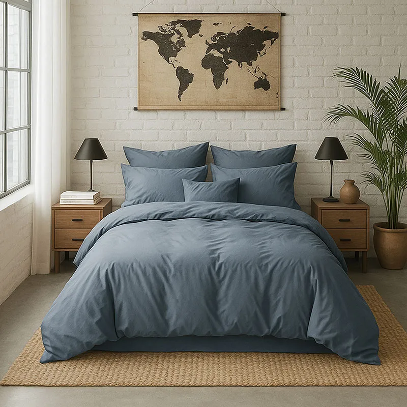 Taie d'oreiller Percale de coton Bleu forever-2