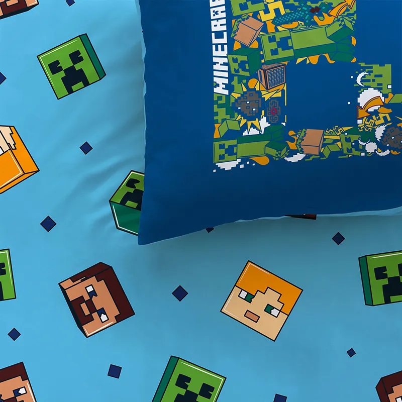 Parure 2pcs Coton réversible Minecraft Bleu - 140x200cm-3