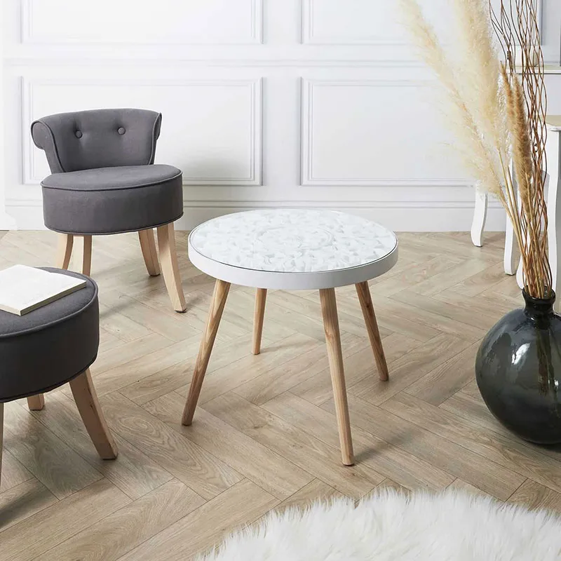 Table basse Bois Arabesque Beige - 50x42x50cm-1
