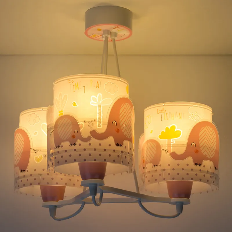 Lustre 3 Lumières Petits Eléphants Rose - 39x39x20,5cm-1