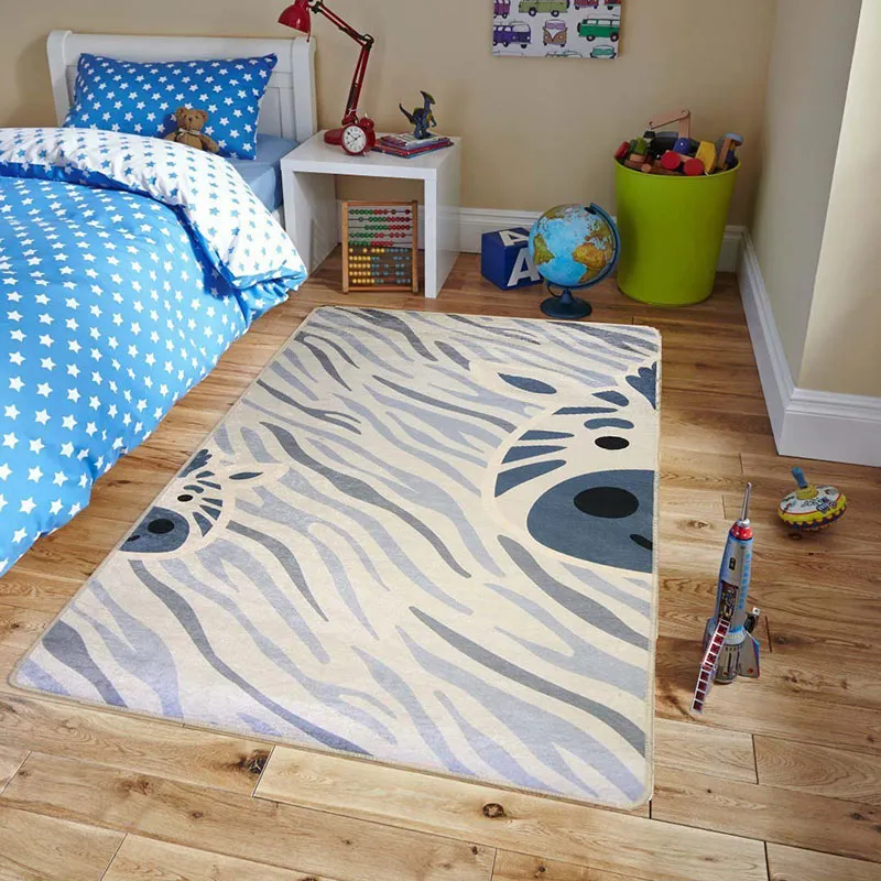 Tapis Enfant Zèbre Bleu - Plusieurs dim. dispos-1