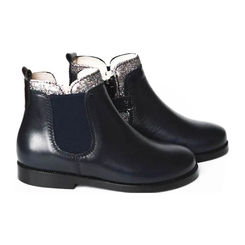 Boots bottines RESISTANTES - Cuir Bleu Marine col paillettes-0