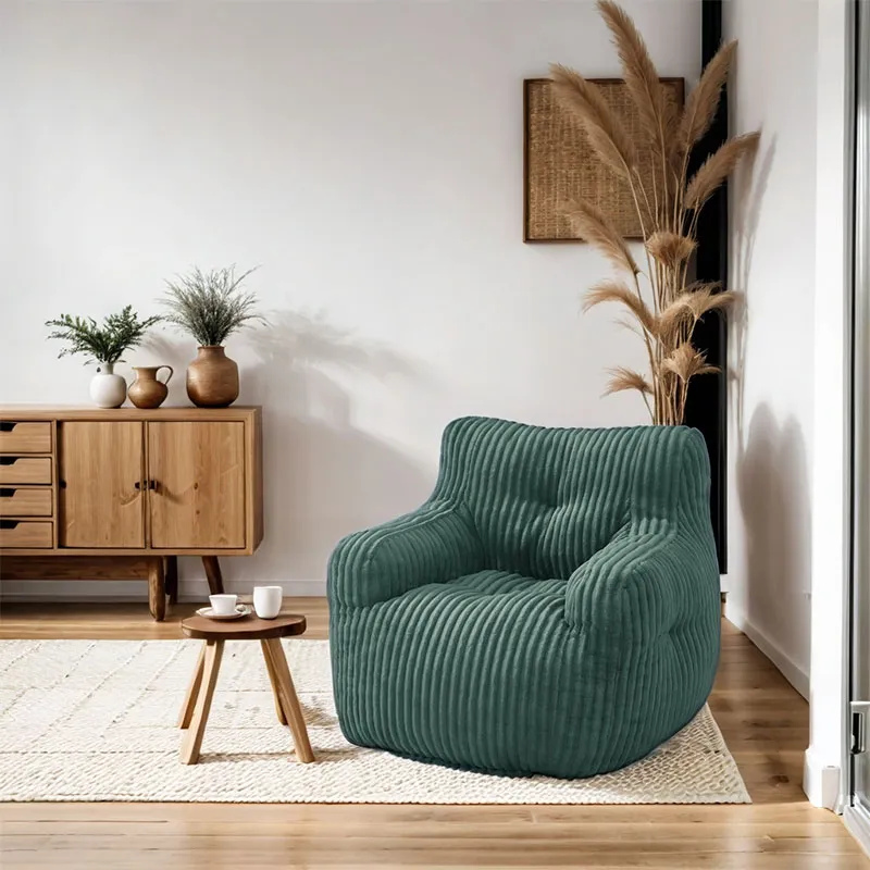 Fauteuil Luffy Velours cotelé en mousse Vert - 96x91x74cm-0