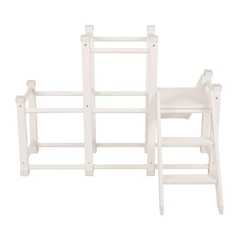 Aire de jeux Bois + Toboggan + Cadre d'escalade Blanc - 156x105cm-7