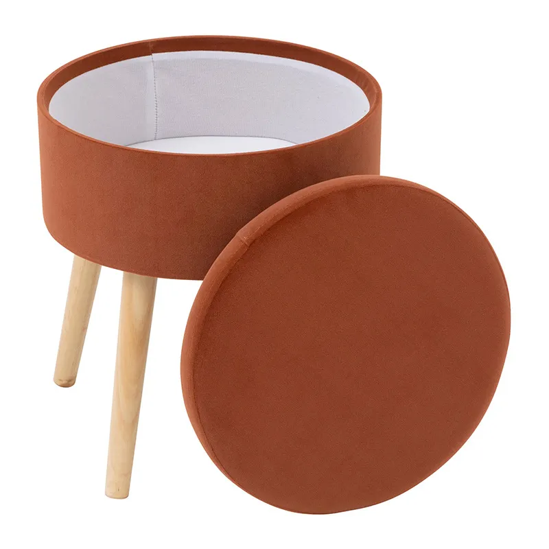 Tabouret coffre Tess velours Ambre - ø36x34cm-1
