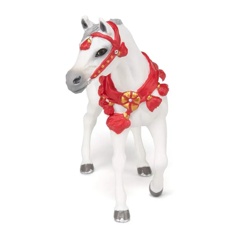 Cheval Arabe blanc en tenue de parade - 15x11cm-3