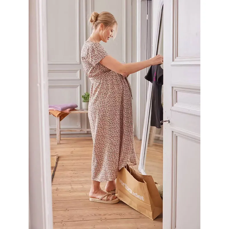 Robe longue de grossesse ceinturee - Ecru-3