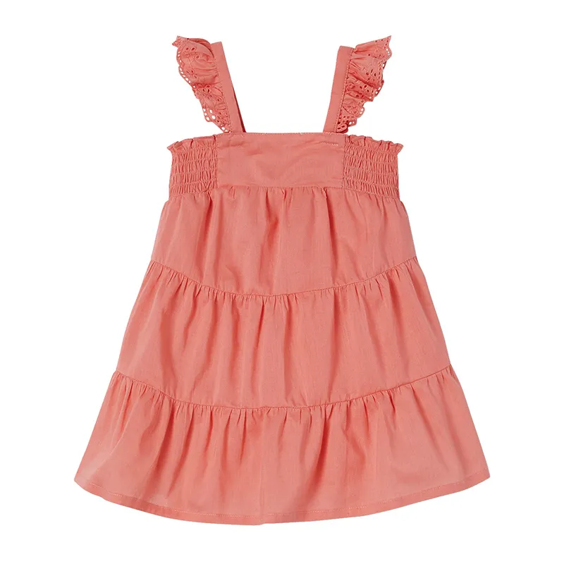 Robe smock 3 volants Coton - Rose-1