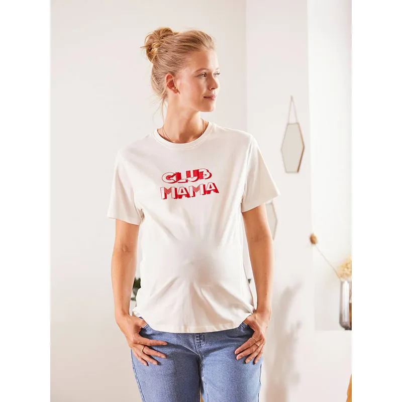 T-shirt MC de grossesse/allait Club Mama - Blanc-5