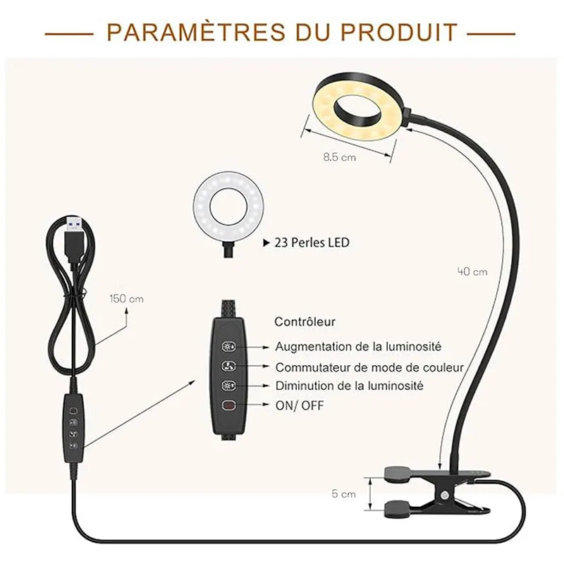 Lampe de bureau LED à pince - Noir-5