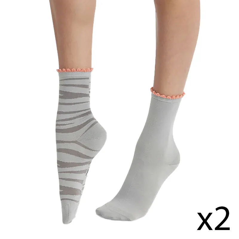 2 paires de Chaussettes Bambou Style Zèbre Femme - Gris clair - DIM-0