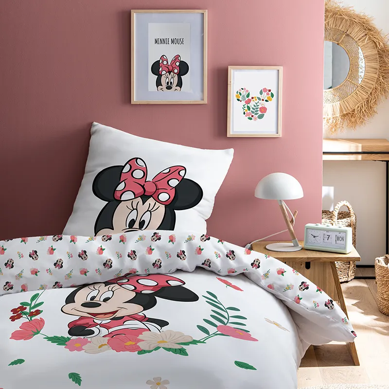 Parure 2pcs Coton réversible Minnie & Fleurs - 140x200cm-0