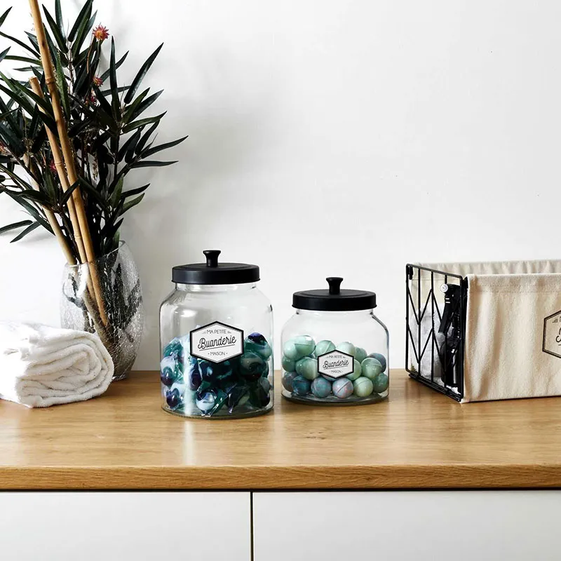 Bocal Verre + couvercle Noir - 2L-3