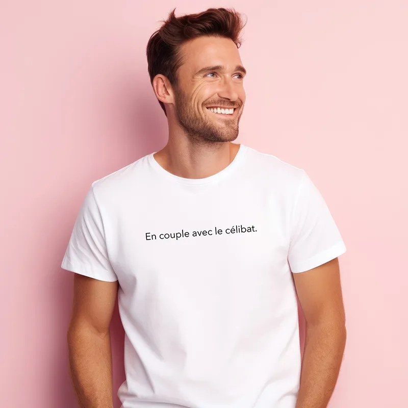 T-shirt Homme En couple avec le célibat jusqu'à ce que l'amour nous sépare - Blanc-0