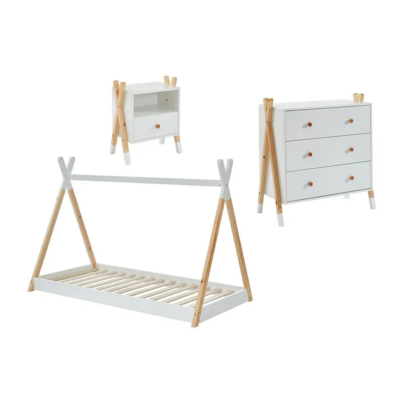 Ensemble chambre enfant Tipi Bois/Blanc - 90x190cm-1