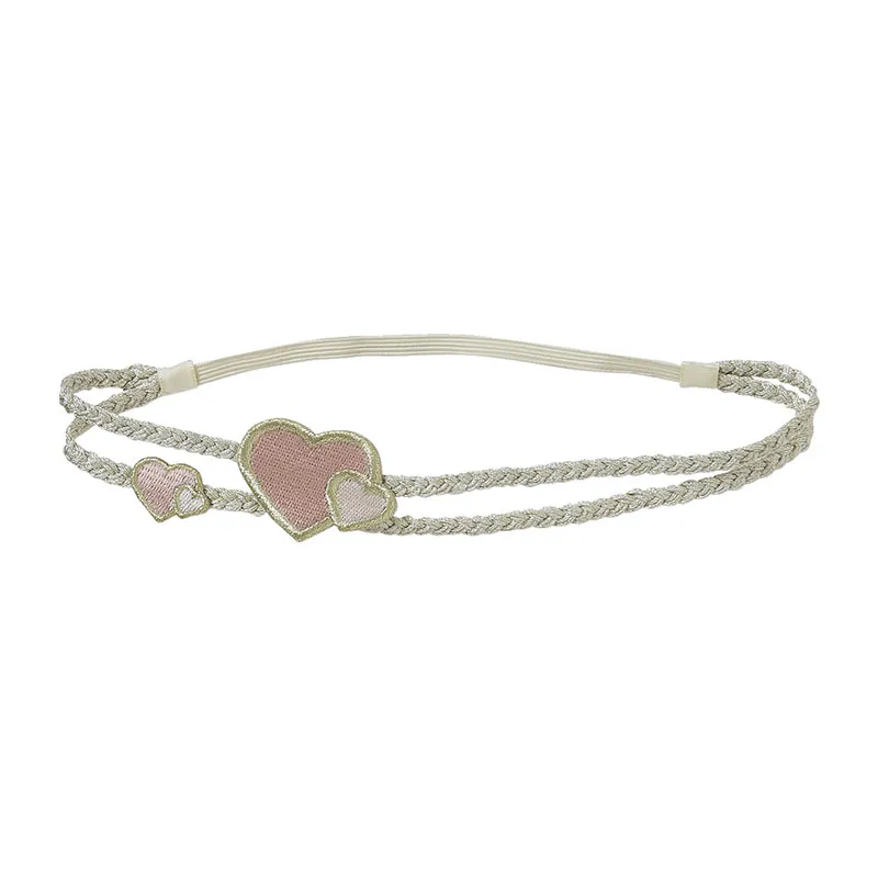 Headband tressé avec coeurs appliqués - Rose-0